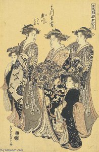 The Courtesan Segawa Of Matsubaya With Two Shinzo And Two Kamuro — Chobunsai Eishi
