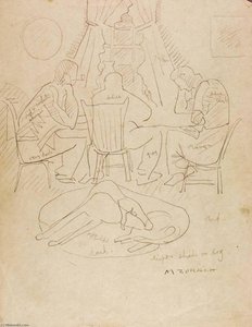 (group Around Table, Dog On Rug) — Marguerite Zorach