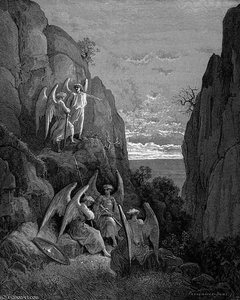 Gustave Doré Akademische Radierung Häftlingsszene, Engelhafte Figuren Romantik 23 X 34 Cm (9,1 X 13,4 Zoll) John Milton 1880er Das Puschkin-museum, Moskau Holzschnitt Biblische Erzählung, Der Sündenfall Adams Und Evas Paradiese Verloren — Paul Gustave Doré
