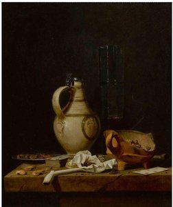 A Still Life With A Stoneware Jug, A Glass Of Beer, Playing Cards And Smokers’ Requisites — Йоханнес Лингельбах