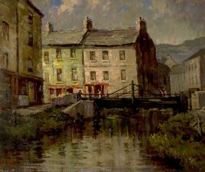 Newry Town Scene With A River And A Bridge — Padraic John Woods