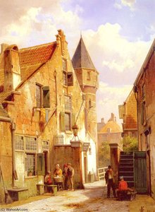 A Street Scene In Leiden — Willem Koekkoek