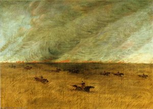 Fire In A Missouri Meadow And A Party Of Sioux Indians Escaping From It, Upper Missouri — George Catlin