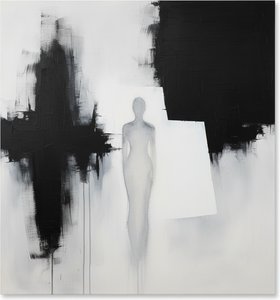 Ephemeral Silhouette Amidst The Monolithic Shadows Of A Weightless Void — Laurent Fabre, Neo-abstract Art (modern Abstract Compositions)