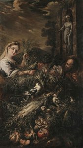 Market Scene With A Girl And An Old Man — Felice Boselli