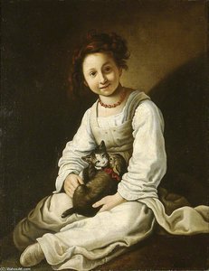 Girl With A Dog And A Kitten