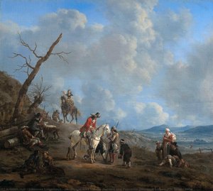 Landscape with Riders, Hunters and Peasants, Johannes Lingelbach, 1650 - 1674