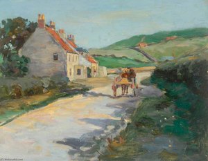 Horse, Cart And Cottages — William Henry Charlton