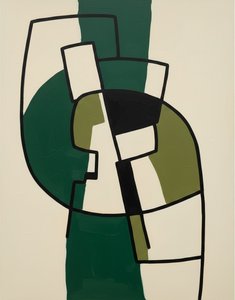 Interlocking Planes Of Verdant Geometry: A Monochromatic Study In Emergence — Laurent Fabre, Neo-abstract Art (modern Abstract Compositions)