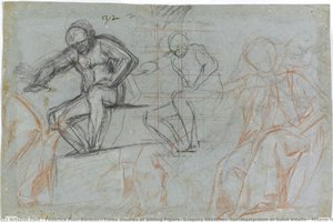 Three Studies Of Sitting Figure, Drapery Sketches (for “martyrdom Of Saint Vitalis”, Milano, Pinacoteca Di Brera) — Federico Fiori Barocci, Baroque Mannerism