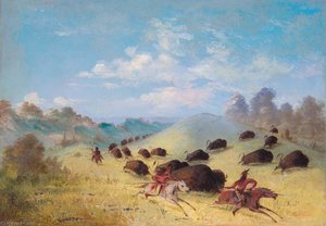 Comanche Indians Chasing Buffalo With Lances And Bows — George Catlin