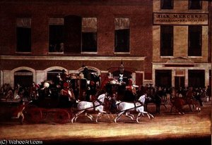 Royal Mail Coaches Leaving The Angel Inn — James Pollard