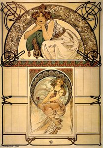 Calendrier De La Fleur Cerisier — Alfons Maria Mucha, Art Nouveau