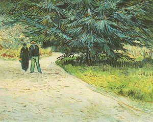 Public Garden With Couple And Blue Fir Tree The Poet's Garden Iii — Vincent Willem Van Gogh, Post-impressionism