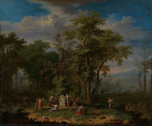 Arcadian Landscape With A Ceremonial Sacrifice, Jan Van Huysum, C. 1700 - C. 1749 — Jan Van Huysum