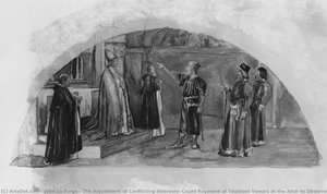 The Adjustment Of Conflicting Interests: Count Raymond Of Toulouse Swears At The Altar To Observe The Liberties Of The City;ì Color Study For Mural, Supreme Court Room, Minnesota State Capitol,ì Saint Paul — John La Farge