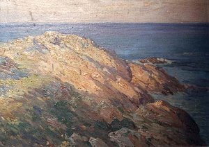 (Maine Coastline Rocks, Sea), (painting)
