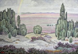 Deutsch Heidelandschaft Mit Regenbogen — Albert Koenig