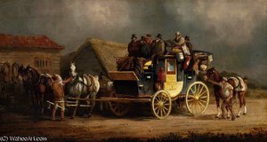 The worcester to london coach changing horses