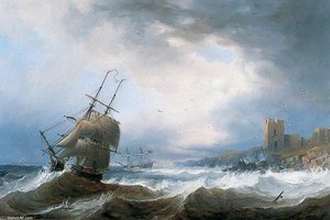 Ships Beating Off A Lee Shore — John Wilson Carmichael