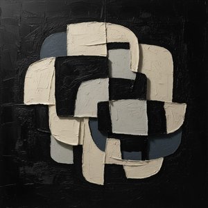 Monolithische Schatten: Eine skulpturale Studie ineinandergreifender Formen in achromatischer Impasto