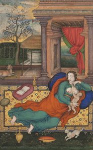 Mother and Child with a White Cat: Folio from a Jahangir Album