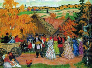 Village Holiday (autumn Holiday In The Village) — Boris Mikhailovich Kustodiev, Russian Modernism