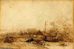 Figures Resting In A River Landscape — Jan Weissenbruch, Hague School