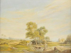 Lowland Landscape With Figures And Horses — Richard Hilder