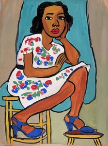 Seated Woman In Flowered Dress — William H. Johnson