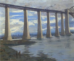 The Piers Forth Bridge, Kite Balloon And Grand Fleet In Distance — Sir John Lavery