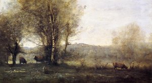 Pond With Three Cows (also Known As Souvenir Of Ville D'avray) — カミーユ・コロー