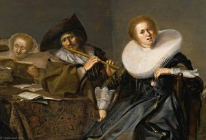 Interior With Musicians Seated Around A Table (detail) — Pieter Jacobsz Codde