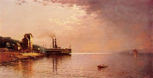 The Side-wheeler 'the City Of St. Paul' On The Missippippi River, Dubuque, Iowa (aka Not By Cropsey) — Jasper Francis Cropsey, Hudson River School