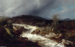 Fisherman By A Waterfall — Herman Herzog