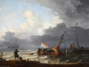 A Squall A Lugger Running Into Harbour — Ludolf Backhuysen I