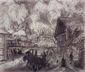 Urban Landscape With Troika — Boris Mikhailovich Kustodiev
