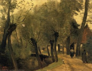 Labuissiere, Near Bethune (pas De Calais): Lane Bordered By Willows — Jean-baptiste-camille Corot, Romantic Landscape