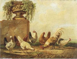 Poultry By A Ruin — Albertus Verhoesen
