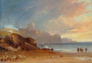 Seascape With A Castle And Figures — Horatio Mcculloch