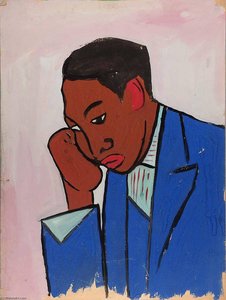 Man In Blue Suit With Head In Hand — William H. Johnson, Expressionism