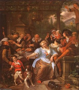 Merry Company On A Terrace - Oil On Canvas — Jan Havickszoon Steen