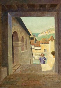Girl Ascending A Staircase In A Walled Town