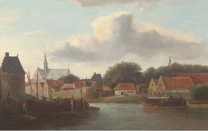 A Dutch River Town With Barges — Cornelis Springer