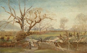 Gate into a Field with Cows and Tree