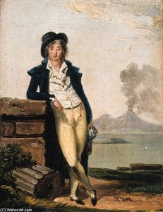 Portrait Of A Young Man, Full-length, With Mount Vesuvius Beyond — Louis Gauffier