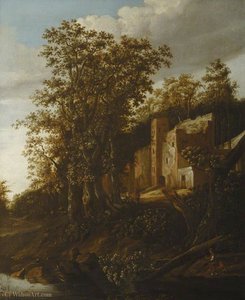 Peasants by a Wooded Riverbank