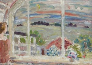 Temple From The Cottage At Dusk (with Janet) — Sir William George Gillies, Cubism