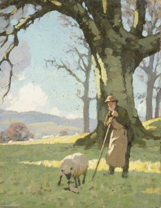 Shepherd With A Sheep And Its Lamb — Gunning King