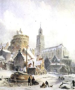 Children Playing On A Frozen River — Bartholomeus Johannes Van Hove